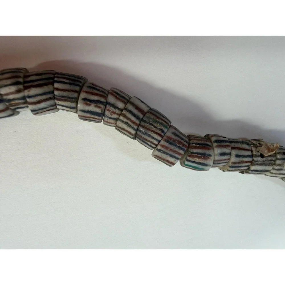 Vintage African Trade Bead Necklace Multi-Color Striped‎ Glass Beads